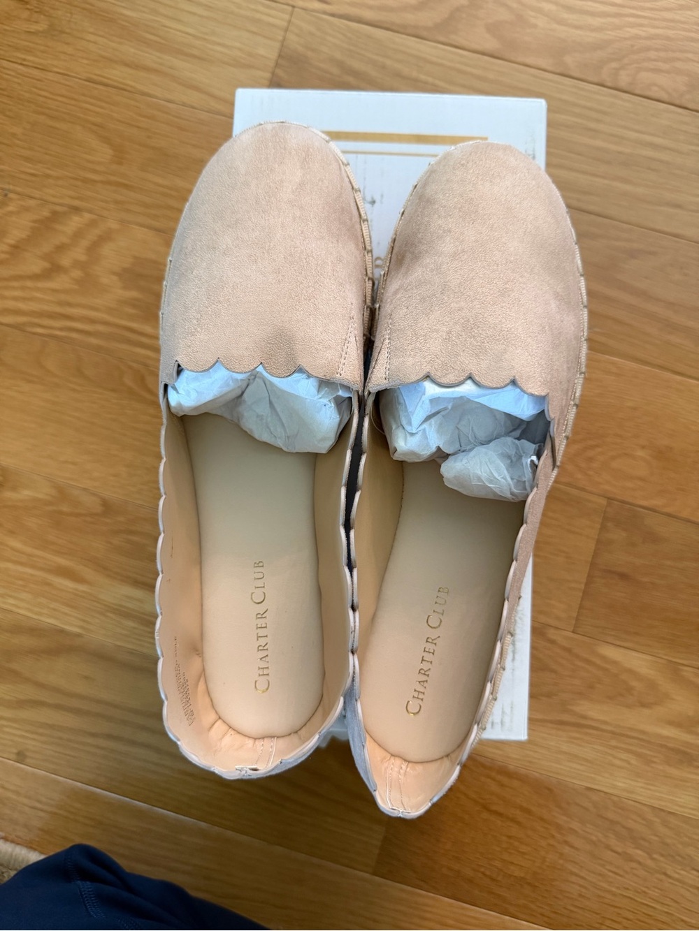Charter Club Women's Scalloped Slip-On Flats in Blush